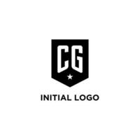 CG monogram initial logo with geometric shield and star icon design style vector