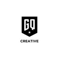 GQ monogram initial logo with geometric shield and star icon design style vector