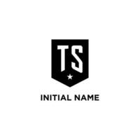 TS monogram initial logo with geometric shield and star icon design style vector