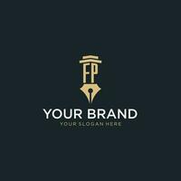 FP monogram initial logo with fountain pen and pillar style vector