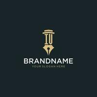 IV monogram initial logo with fountain pen and pillar style vector