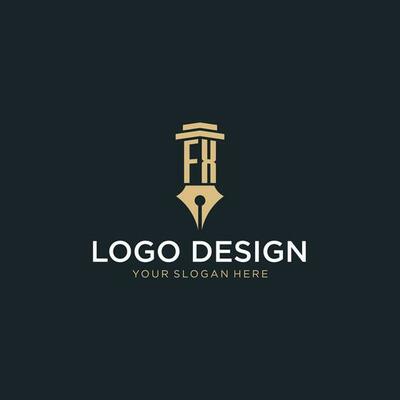 FX monogram initial logo with fountain pen and pillar style