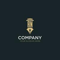 RN monogram initial logo with fountain pen and pillar style vector