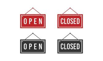 Open and close board symbol hanging. Open and close icon. Open and close hanger board icons. Open close sign on wooden board. vector