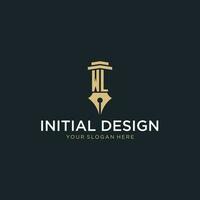 WL monogram initial logo with fountain pen and pillar style vector