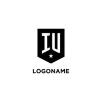 IU monogram initial logo with geometric shield and star icon design style vector