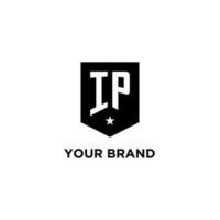 IP monogram initial logo with geometric shield and star icon design style vector