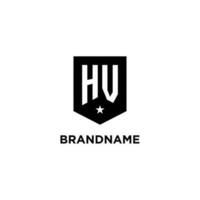 HV monogram initial logo with geometric shield and star icon design style vector