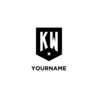 KW monogram initial logo with geometric shield and star icon design style vector