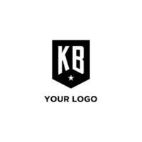KB monogram initial logo with geometric shield and star icon design style vector