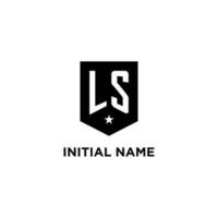 LS monogram initial logo with geometric shield and star icon design style vector
