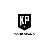 KP monogram initial logo with geometric shield and star icon design style vector