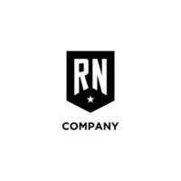 RN monogram initial logo with geometric shield and star icon design style vector