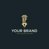 KP monogram initial logo with fountain pen and pillar style vector