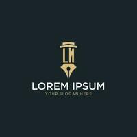 LM monogram initial logo with fountain pen and pillar style vector