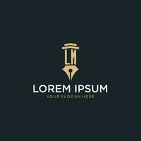 LM monogram initial logo with fountain pen and pillar style vector