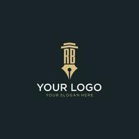 RB monogram initial logo with fountain pen and pillar style vector