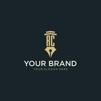 RC monogram initial logo with fountain pen and pillar style vector
