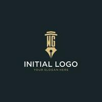 WG monogram initial logo with fountain pen and pillar style vector