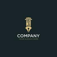 WA monogram initial logo with fountain pen and pillar style vector