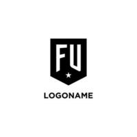 FU monogram initial logo with geometric shield and star icon design style vector