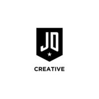 JD monogram initial logo with geometric shield and star icon design style vector