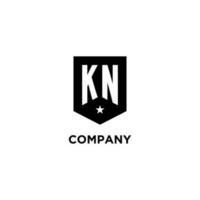 KN monogram initial logo with geometric shield and star icon design style vector