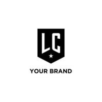 LC monogram initial logo with geometric shield and star icon design style vector