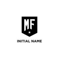 MF monogram initial logo with geometric shield and star icon design style vector