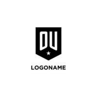 OU monogram initial logo with geometric shield and star icon design style vector