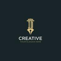 ID monogram initial logo with fountain pen and pillar style vector