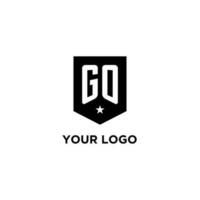 GO monogram initial logo with geometric shield and star icon design style vector