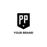 PP monogram initial logo with geometric shield and star icon design style vector