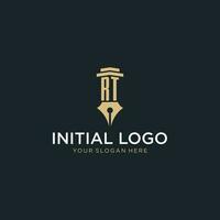 RT monogram initial logo with fountain pen and pillar style vector