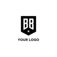 BB monogram initial logo with geometric shield and star icon design style vector