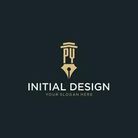 PY monogram initial logo with fountain pen and pillar style vector