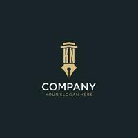 KN monogram initial logo with fountain pen and pillar style vector