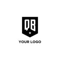 QB monogram initial logo with geometric shield and star icon design style vector