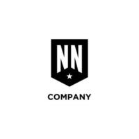 NN monogram initial logo with geometric shield and star icon design style vector