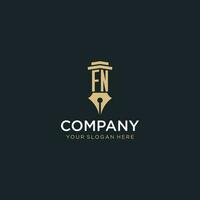 FN monogram initial logo with fountain pen and pillar style vector