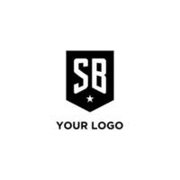 SB monogram initial logo with geometric shield and star icon design style vector