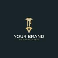 TP monogram initial logo with fountain pen and pillar style vector