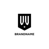 VV monogram initial logo with geometric shield and star icon design style vector