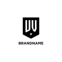 UV monogram initial logo with geometric shield and star icon design style vector