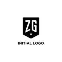 ZG monogram initial logo with geometric shield and star icon design style vector