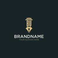 BV monogram initial logo with fountain pen and pillar style vector