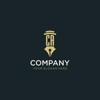 CA monogram initial logo with fountain pen and pillar style vector