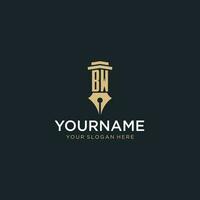 BW monogram initial logo with fountain pen and pillar style vector