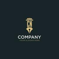 CN monogram initial logo with fountain pen and pillar style vector