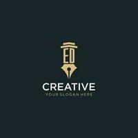 ED monogram initial logo with fountain pen and pillar style vector